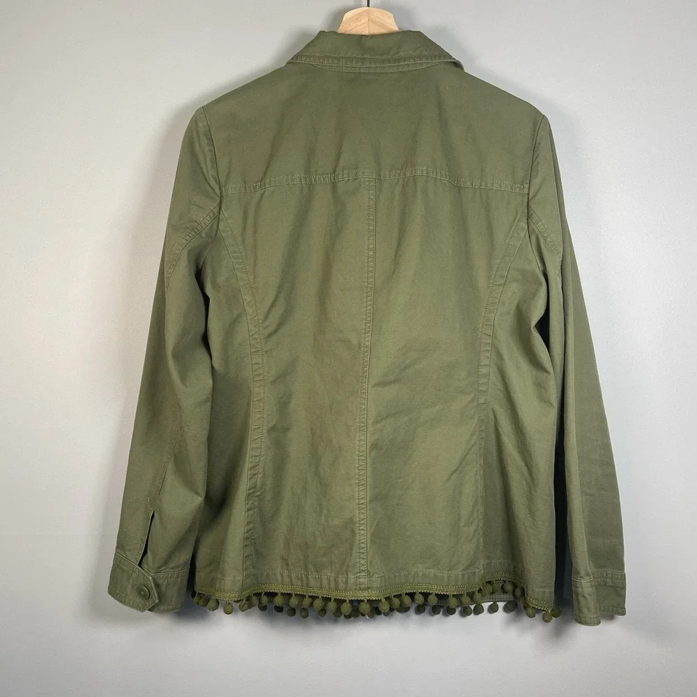 Talbots Jacket‎ Pom Pom Army Green Flap Pockets Gorpcore Lightweight Women's L - Picture 6 of 13